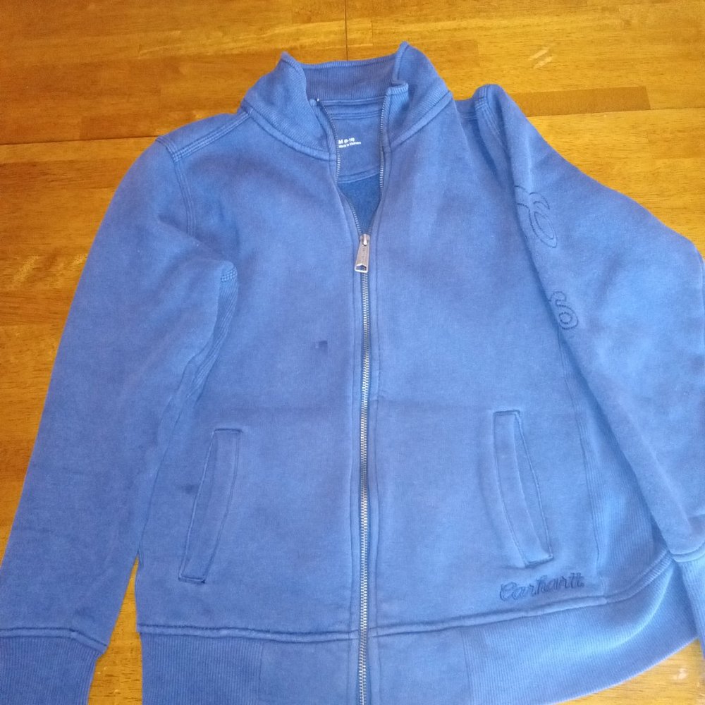 Carhart full zip double pocket womens sweater jacket  blue size 8-10